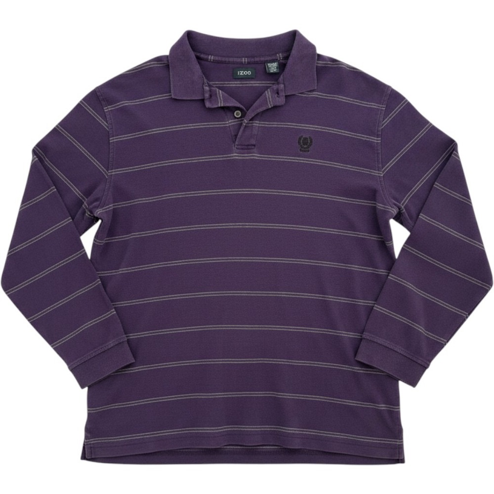 Purple Striped Cotton Rugby Polo Shirt 90s Indie Grunge Skater Long Sleeve XL
